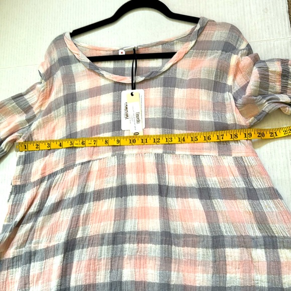 Tianello NWT Women’s Cotton Linen Top Size Medium / Large Pink & Gray - Picture 6 of 7